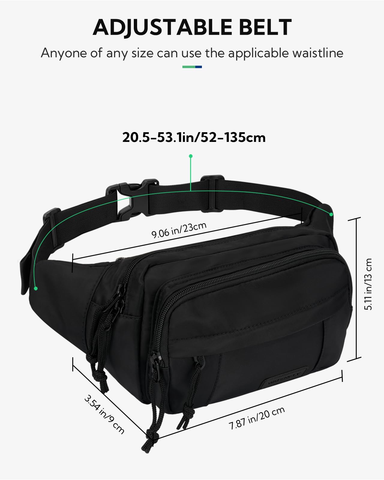 WATERFLY Fanny Pack Waist Packs: Large Crossbody Fanny Packs for Women Men with 5 Zipper Pockets Adjustable Strap Waist Bags Hip Pack for Traveling Cycling Running Hiking