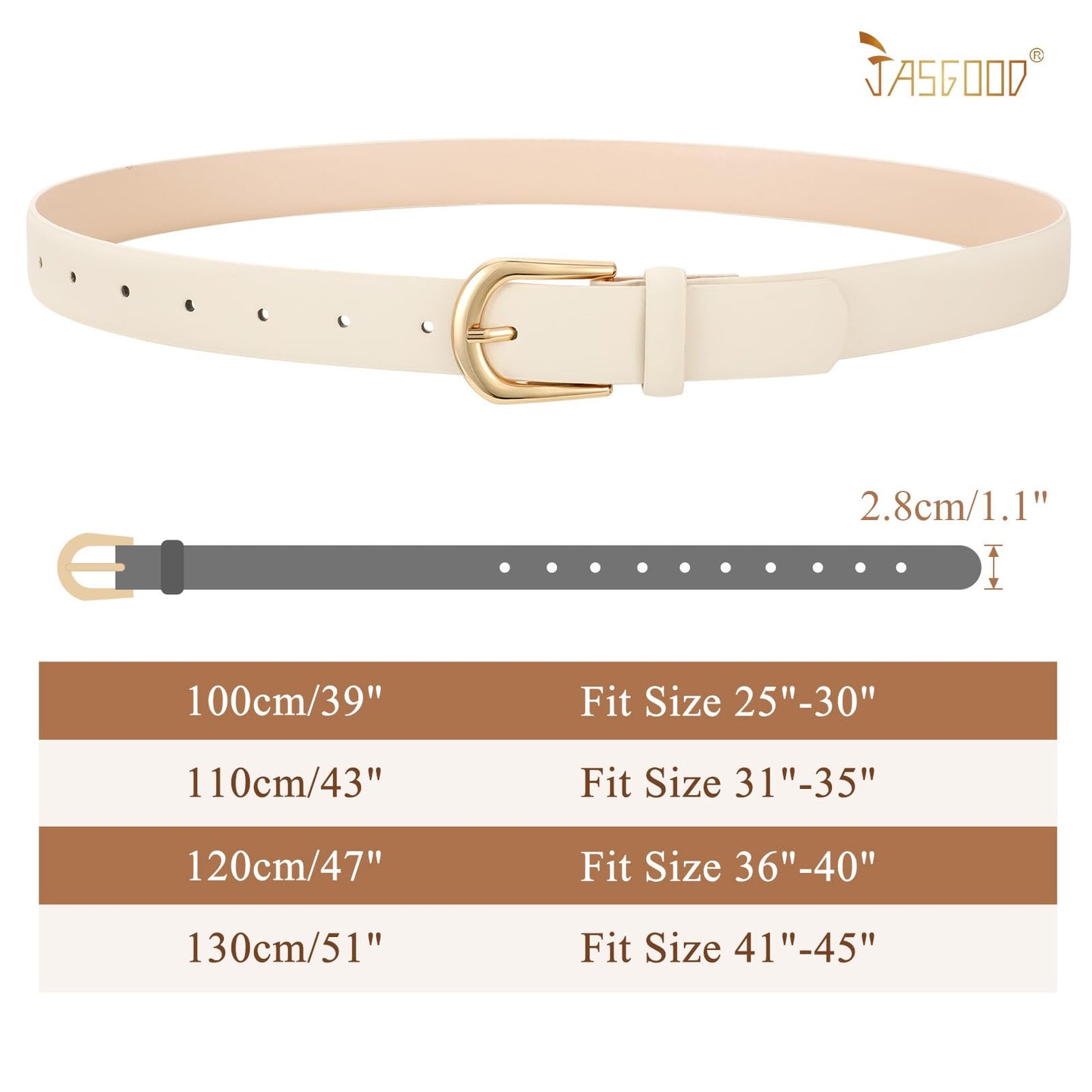 JASGOOD Beige Belt for Women Jeans Pants Dresses with Gold Buckle Fashion Ladies Waist Belt