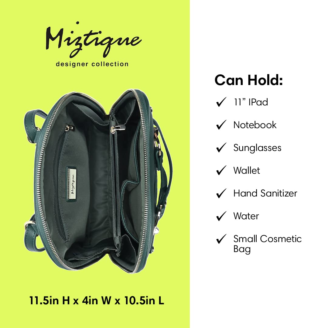 MMS Brands Miztique Daisy Convertible Backpack Purse for Women | Vegan Leather Shoulder Strap Bag or Convertible Backpack | (Emerald)
