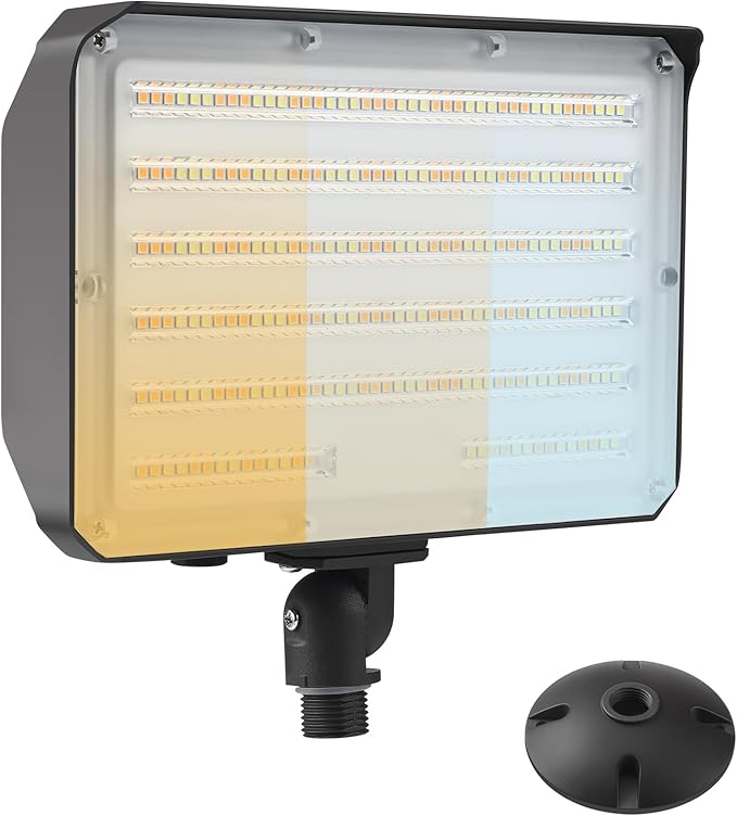 1Pack-Dusk to Dawn Outdoor 100W LED Flood Light with Knuckle&Plate, 3000K/4000K/5000K Color Selectable, 14000LM 1000W Equiv., ETL Commercial LED Floodlight, Outdoor Security Lighting for Parking Lot
