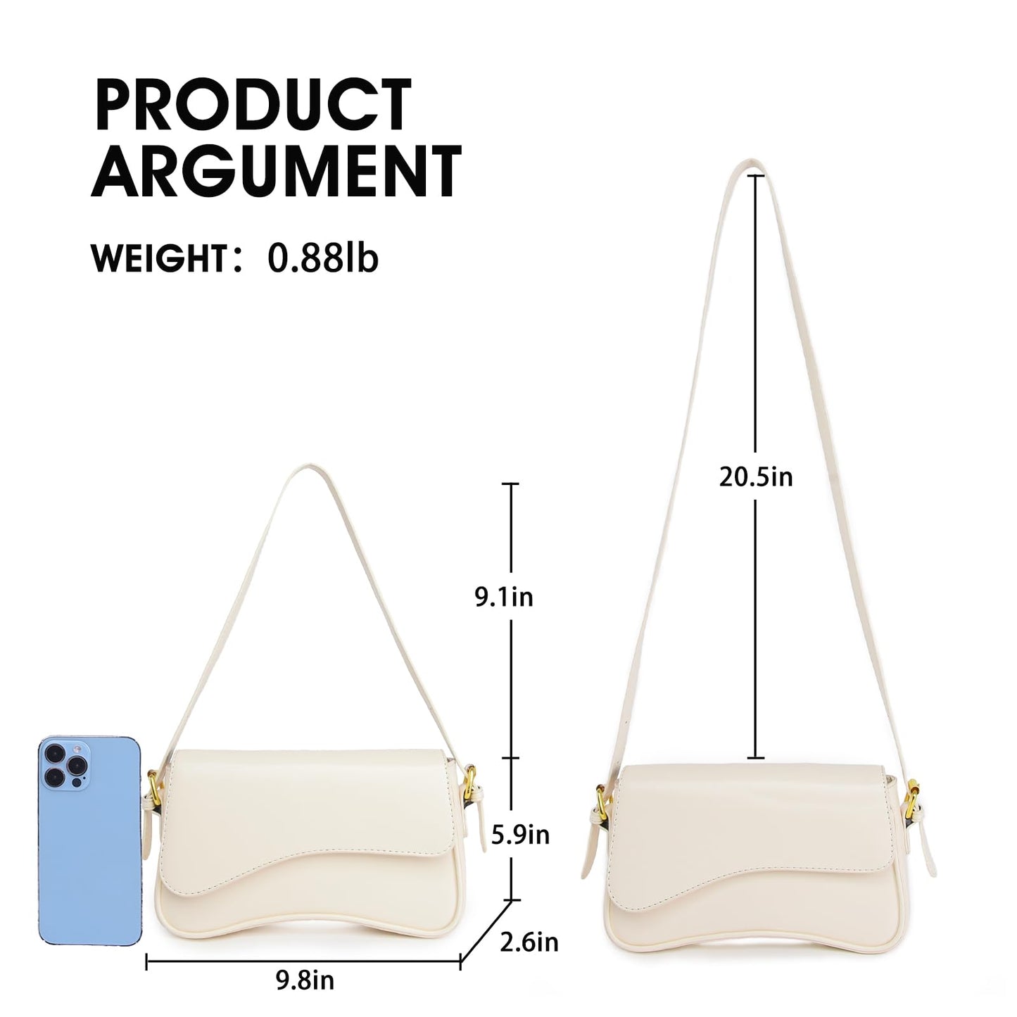 Shoulder Bag for women Clutch Purse Handbag PU Leather Tote Bag with 2 Removable Straps and Zipper Closure Crossbody Bags (A-White)