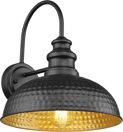 Farmhouse Outdoor Barn Light Fixture, 12 Inch Dome Gooseneck Exterior Wall Light, Rustic Outdoor Wall Sconce Outside Wall Mount Lantern with Bead Shape for Home, Porch, Garage, Doorway