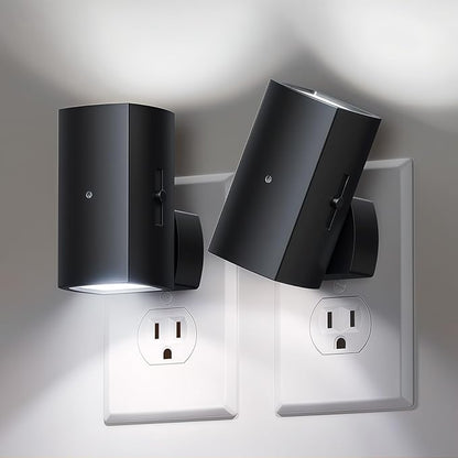 Brightown 2 Pack Black Night Lights Plug into Wall, Modern Night Light with Rotating Plug, Dusk to Dawn Sensor, 0-100LM Stepless Dimming Aora Night Light for Hallway Bedroom Bathroom, Pure White