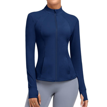 Cighay Women's Athletic Full Zip Lightweight Workout Jacket With Pockets Running Slim Fit Yoga Sportwear With Thumb Holes