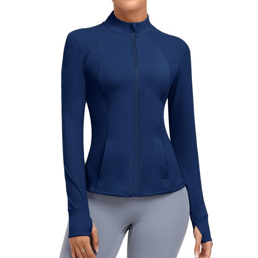 Cighay Women's Athletic Full Zip Lightweight Workout Jacket With Pockets Running Slim Fit Yoga Sportwear With Thumb Holes