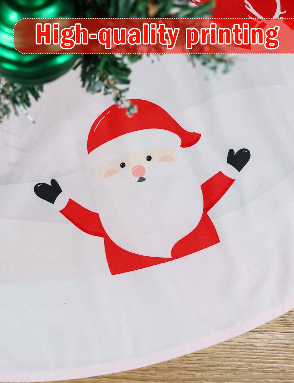 Multiwins Christmas Tree Skirt 48 inches, Red Tree Skirt Ornaments Soft Plush Christmas Tree Mat with Cute Santa Claus White Reindeer Christmas Tree Skirts for Holiday Party Indoor Outdoor