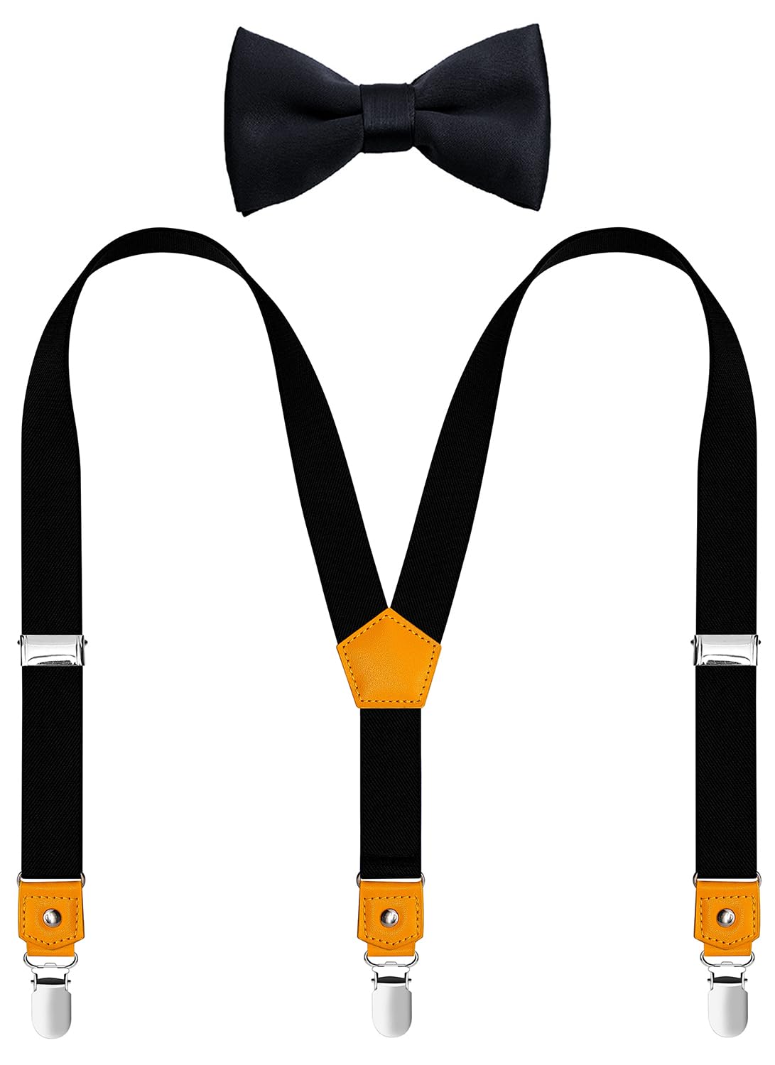 JRHEJTFZ Kids Suspenders and Bow Tie Set for Boys Adjustable with 3 Strong Metal Clips Black 30"