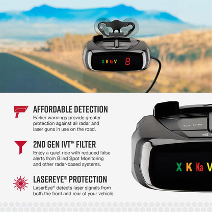 Cobra RAD 380 Laser Radar Detector – Long Range Detection, LaserEye Front and Rear Detection, IVT Filtering, Adjustable Sensitivity, Digital Signal Processing, Black