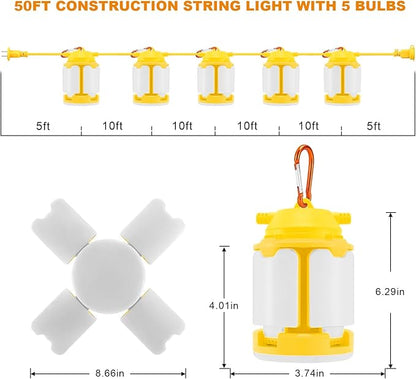 100FT LED Construction String Lights, 300W 30000LM Super Bright LED String Work Lights, Construction Temporary Lights for Construction Sites, Temporary Work, Job site, Indoor and Outdoor Lighting