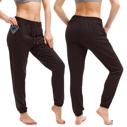 Walifrey Womens Joggers with Pockets, Drawstring Sweatpants Women for Lounging Jogging Gym and Workout DeepBrown,1 Pack DeepBrown L