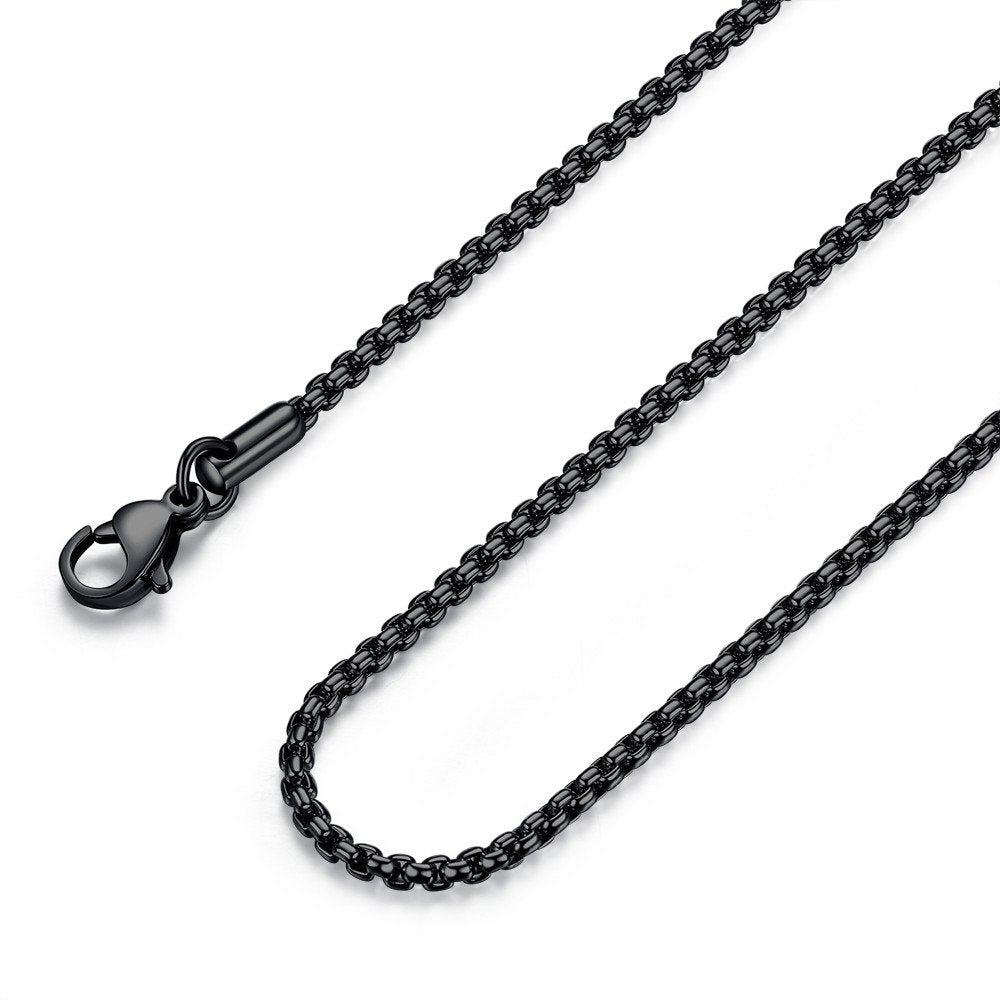 FOSIR Mens Womens 2mm Stainless Steel Black Rolo Cable Chain Necklace (20 Inch)