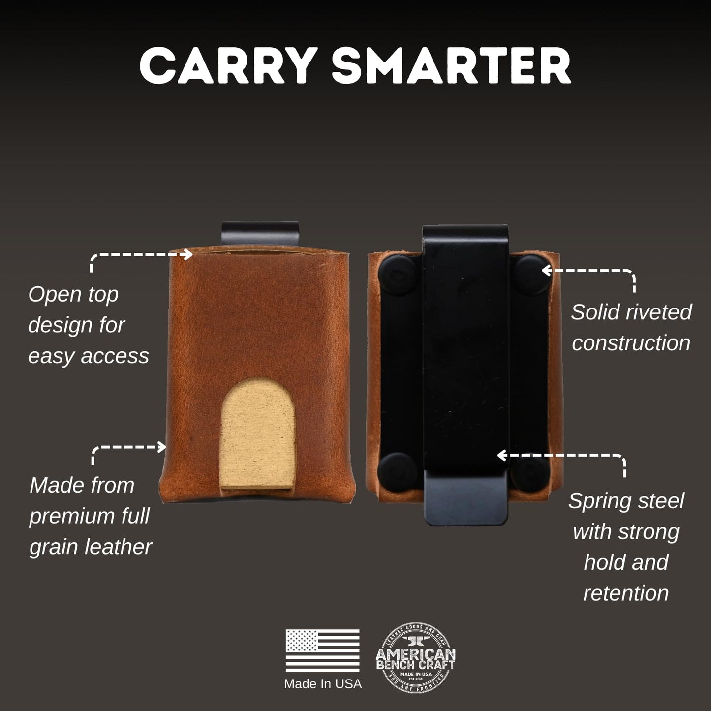 Zippo Lighter Sheath - Belt Clip Zippo Lighter Case - American Bench Craft - Made in USA (Brown)