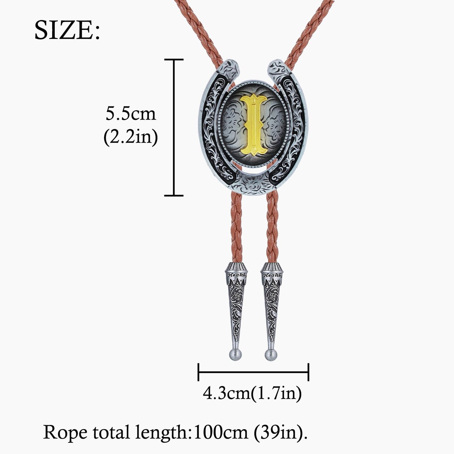 HUABOLA CALYN Brown Bolo Tie for Men Black Initial Letter ABCDMJR to Z Native American Western Cowboy Bolo Tie for Women (I)