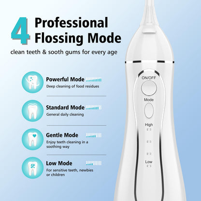 Leominor Water Flosser Pick for Teeth, 300ML Portable Oral Irrigator Upgraded Tank Removable,IPX7 Waterproof, Rechargeable Travel Teeth Cleaner, Professional Electric Flossing Machine (Pink)