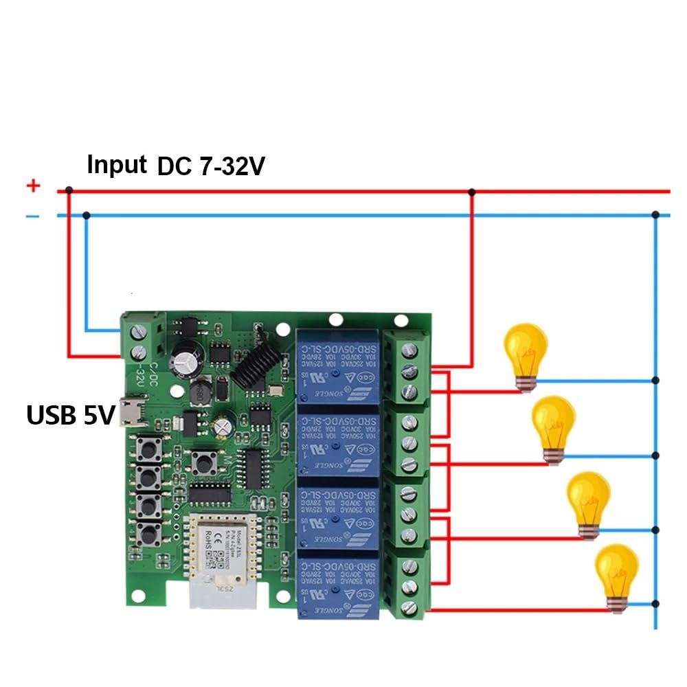 MHCOZY 4 Channel 12V ZigBee Relay Switch with Clean Contact, Adjustable Self-Lock and Momentary Interlock Working Mode,Automate Garage Gate Door Blind(Zigbee Hub Needed)