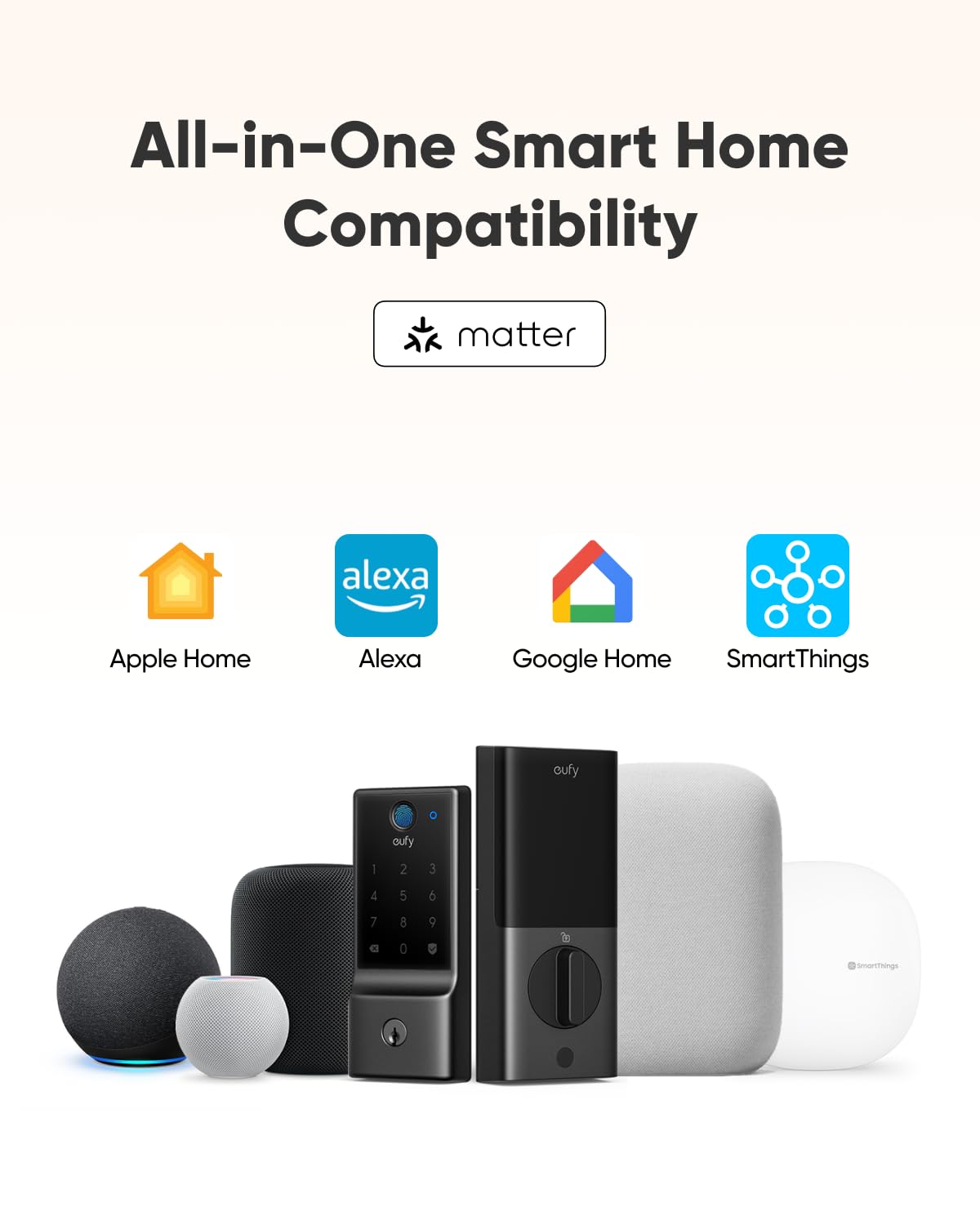 eufy Security Smart Lock C34, Keyless Entry Door Lock with Apple Home Ecosystem, Built-in Wi-Fi Deadbolt for Front Door or Back, Supports Matter, Alexa, Google Home, SmartThings