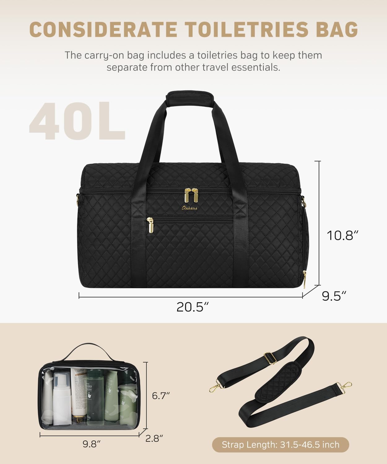 CLOKARS Travel Weekender Bags for Women: Overnight Bag with Shoe Compartment Large Travel Duffle Bag with Toiletry Bag Carry on Bag Personal Item Bag with Wet Pocket Hospital Bag for Women Black