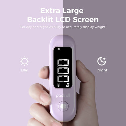 pack all 110 Lbs Luggage Scale, Digital Handheld Baggage Scale, Travel Suitcase Weight Scale with LCD Display, Battery Included, Purple