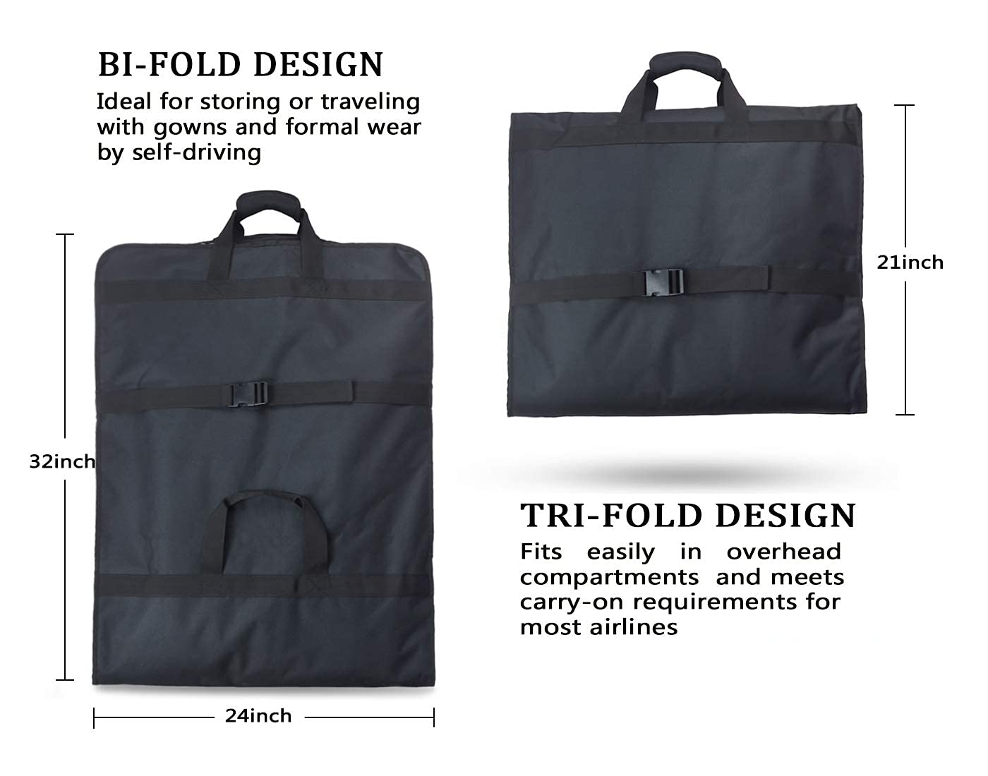 66'' Tri-fold Extra Long Dress Garment Bag, Premium & Breathable Tear-resistant Hanging Suit Cover for Travel and Storage