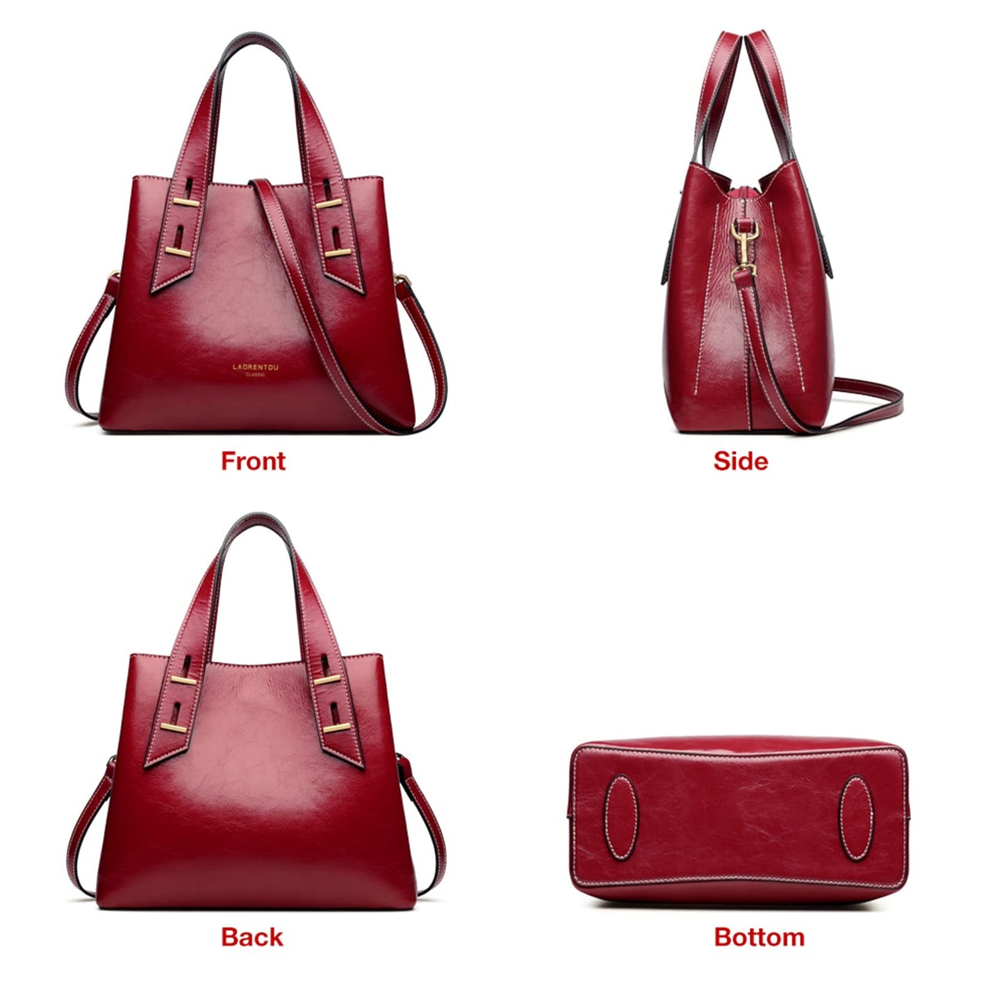 LAORENTOU Women Crossbody Handbags Genuine Leather Satchel Handbags for Women Top-handle Shoulder Tote Purses