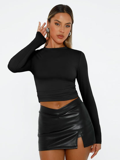 AUTOMET Womens Long Sleeve Shirts Basic Compression Going Out Crop Tops Fall Fashion Y2K Clothes 2025