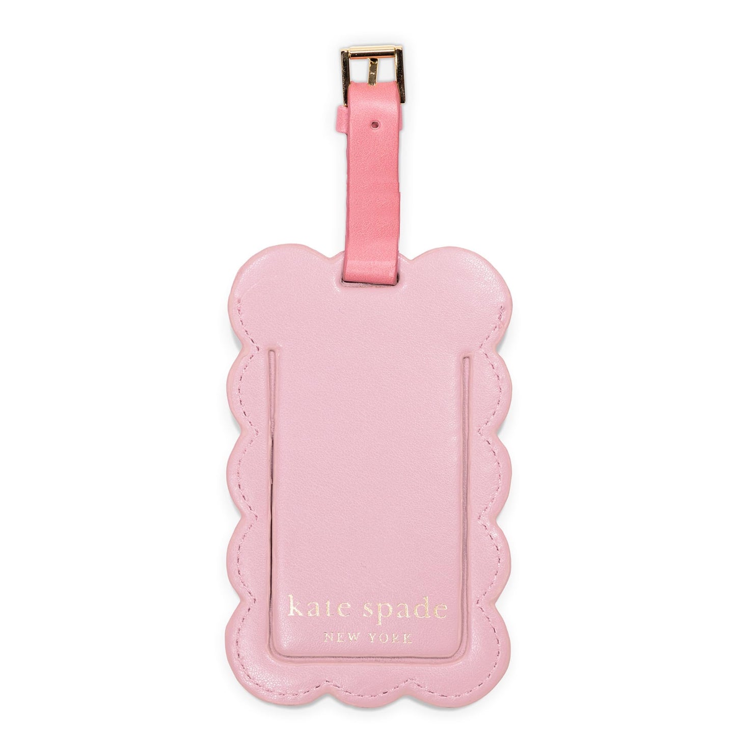 Kate Spade New York Cute Pink Luggage Tag for Women, Durable Vegan Leather Suitcase Tag, Unique Luggage Identifier with Scallop Edge, Let's Wander