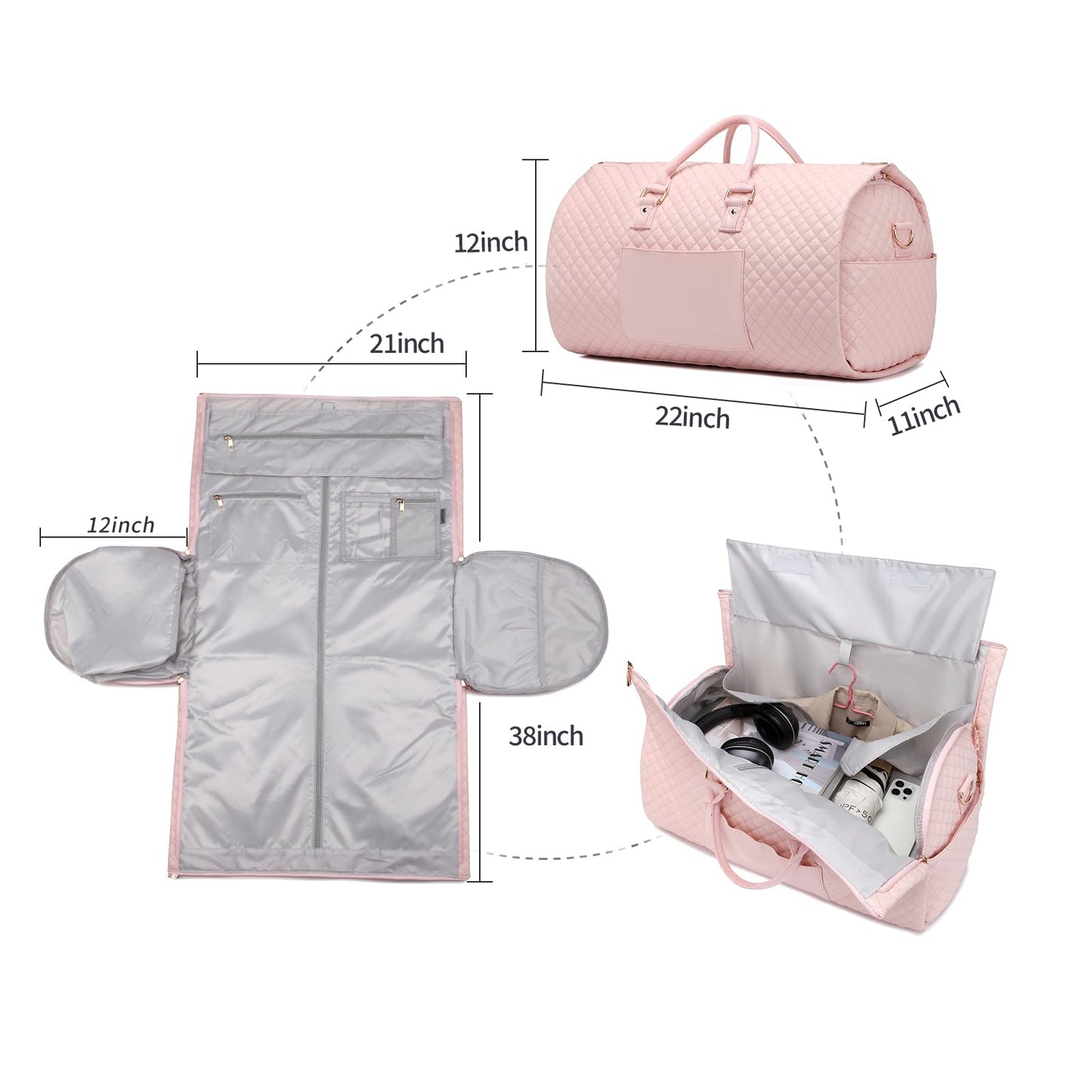 seyfocnia Convertible Carry on Garment Bag for Women, Garment Bags for Travel with Shoe Pouch 2 in 1 Hanging Suitcase Suit Bag for Women Travel Duffle Bag Garment Bag