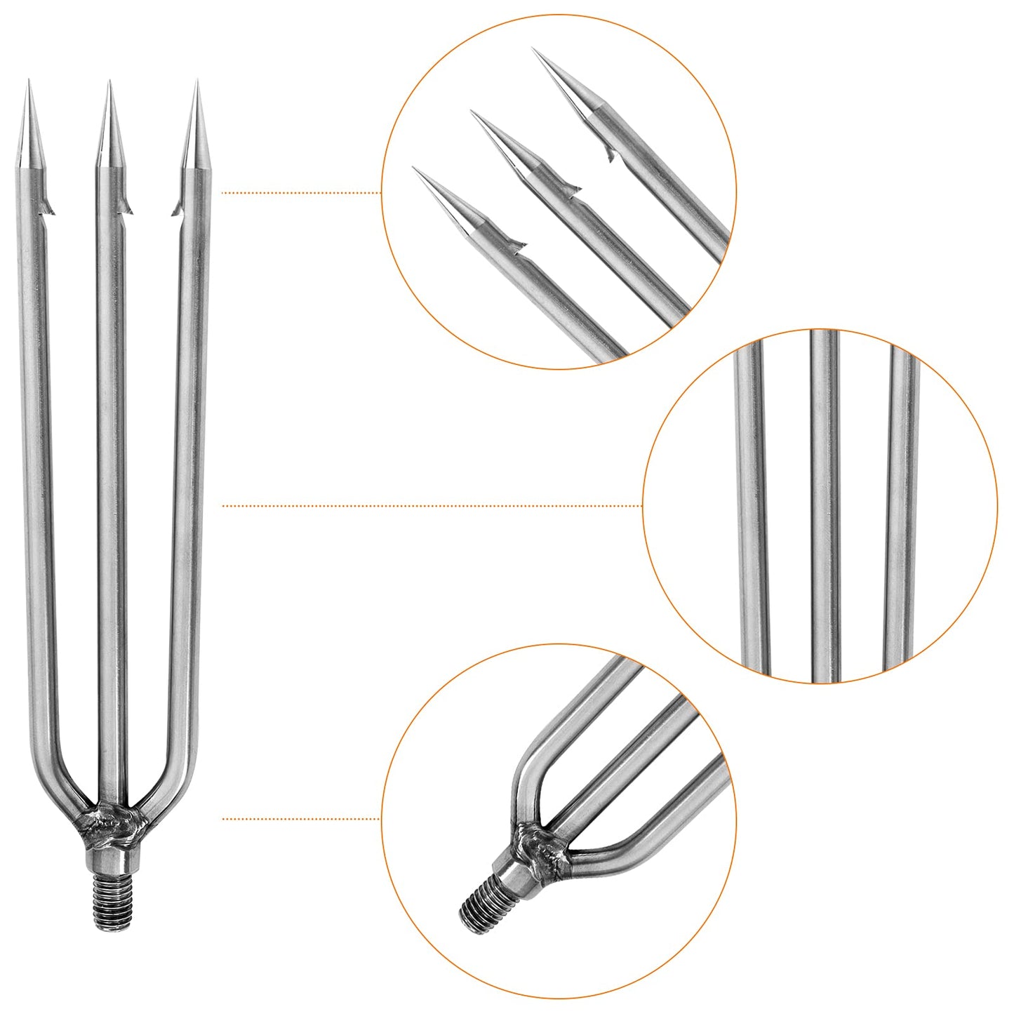 FREGITO Fishing Harpoon Stainless Steel Fishing Barbed Spear Gig Gaff with 8mm Screw for Outdoor Fishing Landing Large Fish Frog