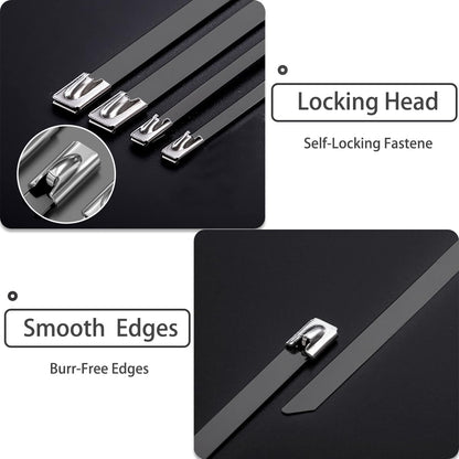 Aroono 100PCS 20inch Heavy Duty 304 Stainless Steel Zip Ties Self Locking, UV Resistant, 135lbs Strength, Black Epoxy Coated for Indoor/Outdoor Use