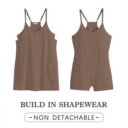 Caracilia Womens Summer Mini Dress 2025 Casual Sleeveless Built in Shapewear Sundress Trendy Short Tennis Athletic Outfits Coffee Medium