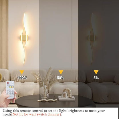 Modern Wall Sconces Set of 2, Dimmable LED with Remote Control, Gold Indoor Wall Sconce, Hard Wired Wall Lights for Living Room, LED Wall Decor for Hallway, Bedroom, 40.5" in, 3 Color, Timer, Memory