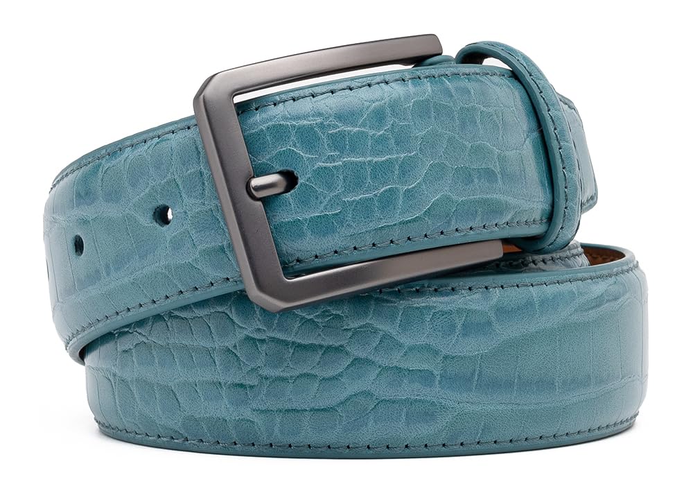 Fabio Valenti Belts for Men,Handmade Genuine Leather Men's Belt Classic and Fashion Designs(Teal,36/38)