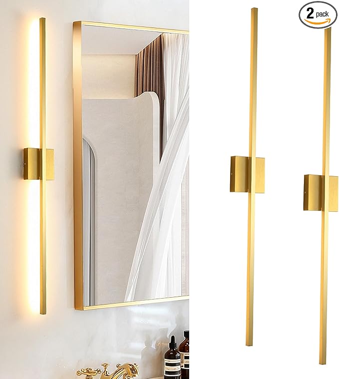 Wall Sconces Set of Two, LED Dimmable Sconces Wall Lighting, Brushed Gold Modern Wall Sconce Light for Bathroom, Living Room, Bedroom, Hardwied 3000K 40''