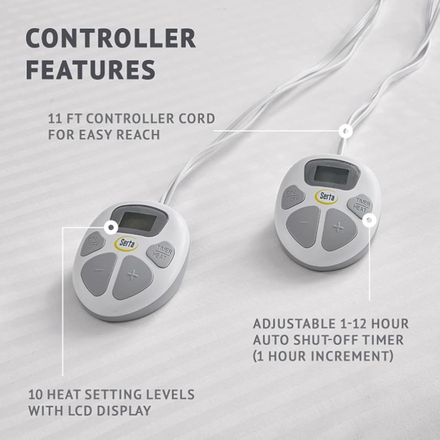 Serta Waterproof Heated Mattress Pad - Electric Bed Warmer with 10 Heat Settings, Auto Shut Off Timer, ETL Certified Electric Mattress Pad, Elastic Deep Pocket, Machine Washable, White Queen