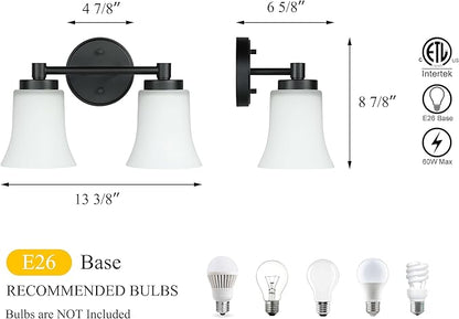 XiNBEi Lighting Bathroom Vanity Light, Vintage 2 Light Sconces Wall Light with Glass, Black Wall Mounted Light XB-W1235-2-MB