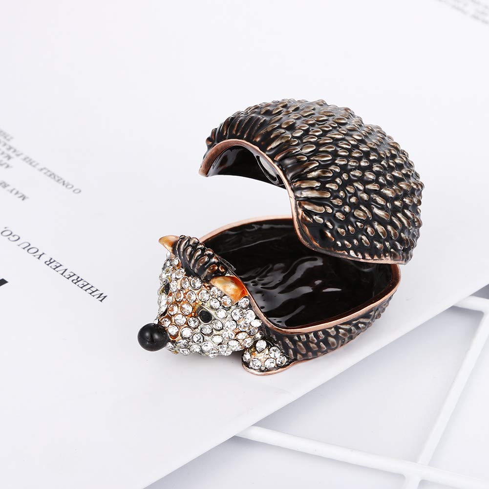 Hand Painted Enamel Hedgehog Trinket Box, Hinged Jewelry Box Unique Mini Ring Necklace Jewelry Organizer, Classical Bejeweled Storage, Figurine Collectible Keepsake Home Decor (Couple Hedgehog)