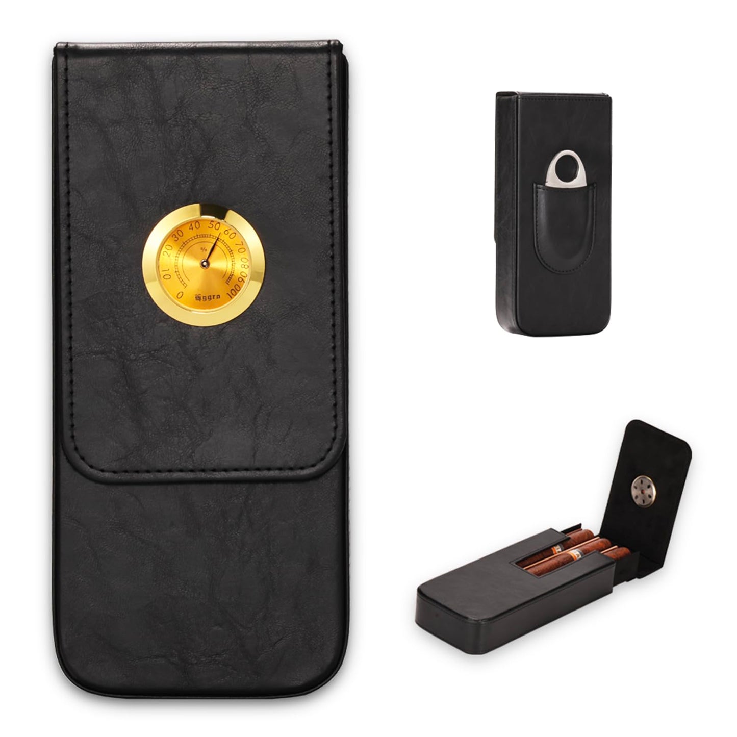 MIVLXLX Leather Cigar Case -Thick cedar travel humidor, Cedar Wood Lined Cigar Humidor with Silver Stainless Steel Cutter