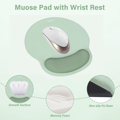MOSISO Wrist Rest Support for Mouse Pad&Keyboard Set, Circle Curved Ergonomic Mousepad&Coaster Non-Slip Base Home/Office Pain Relief&Easy Typing Pad with Soft Cloth&Raised Memory Foam, Antique Green