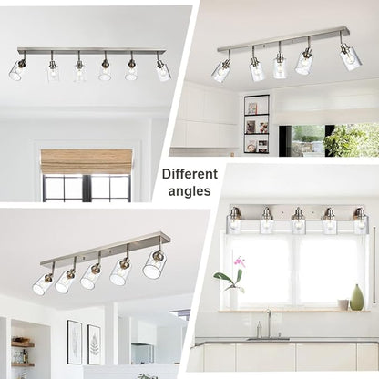 VINLUZ 5 Light Indoor Vanity Lights with Clear Glass Shade,Black Bathroom Spotlight Fixture with Rotatable Light Head Metal Ceiling Light Fixture