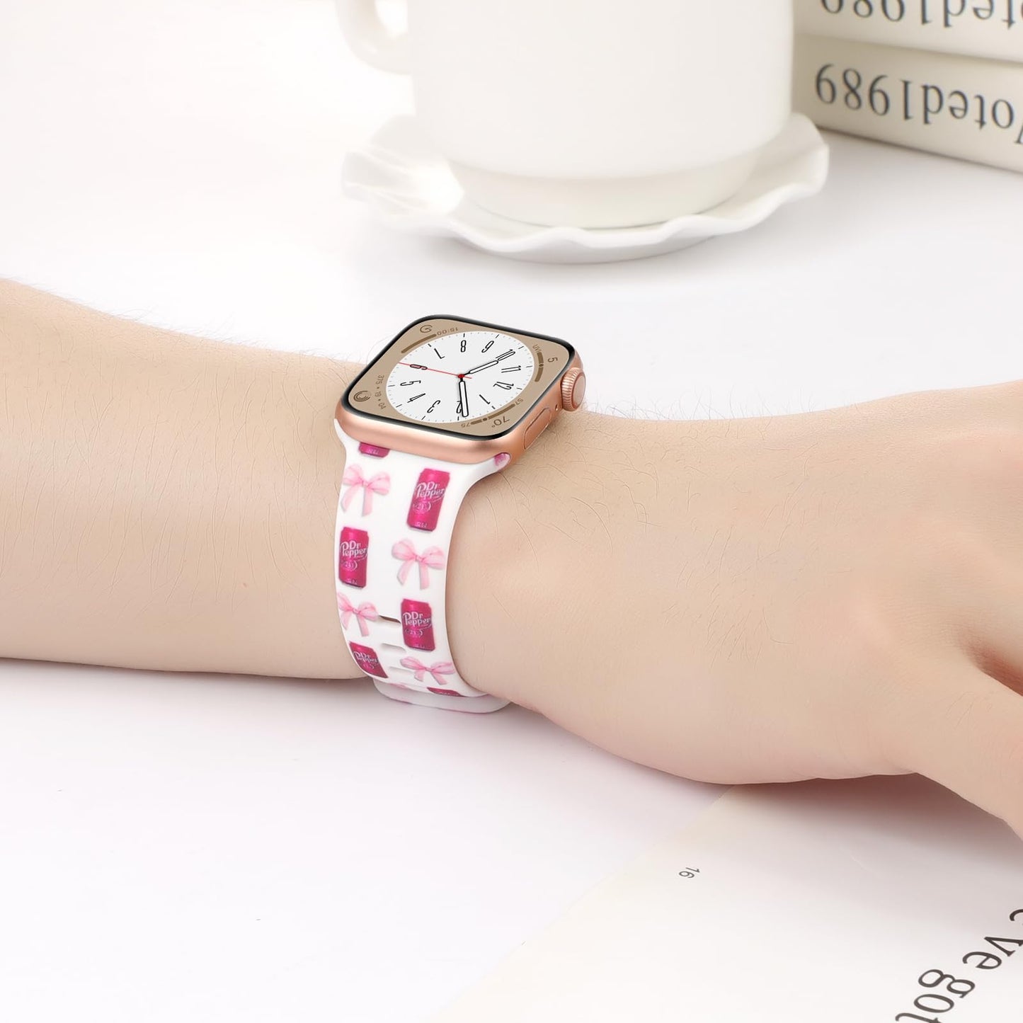 Cute Floral Printed Strap for Apple Watch Bands 38mm 40mm 41mm 42mm 44mm 45mm 46mm 49mm Women, Soft Silicone Leopard Bow Pattern Design Wristbands for iWatch Series 11,10，9, 8,7,6,5,4,3,2,1,SE (Bowknot Cola, 42(Series 11/10)/41/40/38mm)