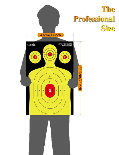 17x25 Inch Silhouette Shooting Target Paper-High-Visibility Reactive Target for Indoor & Outdoor Range, Ideal for Handgun, Rifle & Airgun Practice