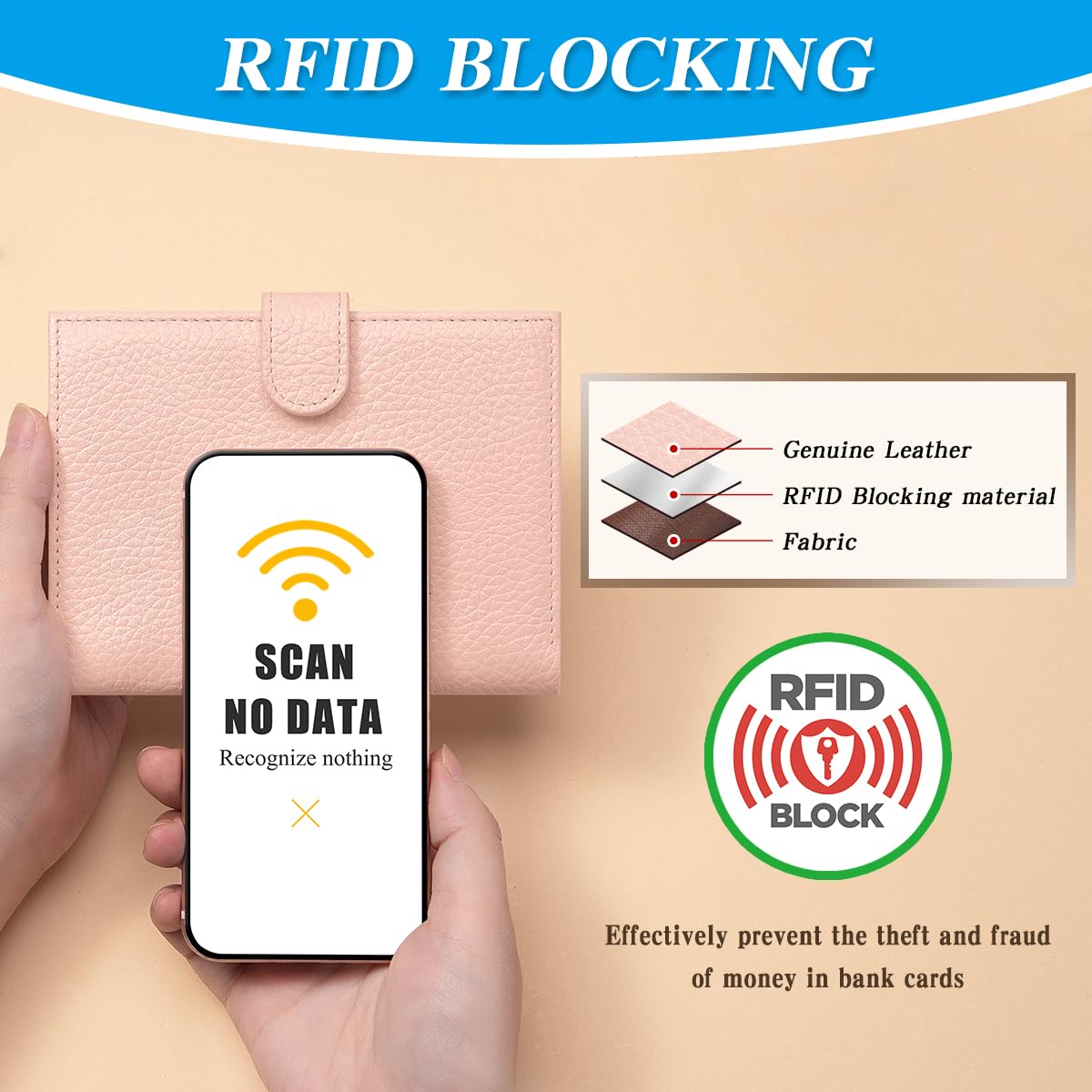FREYAMIRA Passport Holder for Travel Women RFID Blocking Genuine Leather Passport Wallet with Card Slots, Zipper Coins Pocket, Cash Holder, Pink