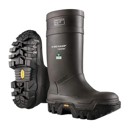 DUNLOP Explorer Full Safety with Vibram Sole - Work boots for Men & Women - Waterproof Safety boots with Steel Toe - Rubber boots with cold insulation - Chemical and Slip Resistant - Black - Size 6