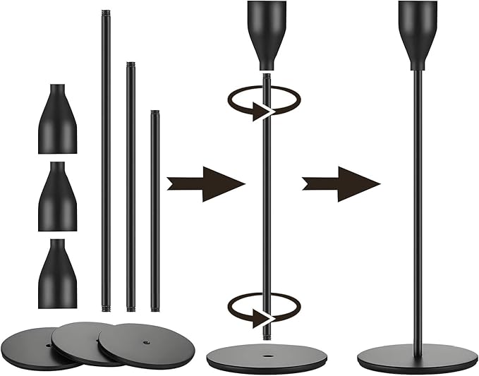 Matte Black Candlestick Holder for Taper Candles, Decorative Candle Holders Bulk Candle Stick Holders, Fits 3/4 inch Candles, Metal Taper Candle Holders for Pillar Candle, Home Decor (Set of 12)