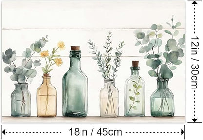 Yesad Kitchen Wall Décor Canvas Prints, Rustic Vintage Country Décor Bottles Plants Picture Farmhouse Wall Décor Poster Artwork for Cabin Living Room Bedroom Dining Room (Unframed,18”x12”, Bottle)
