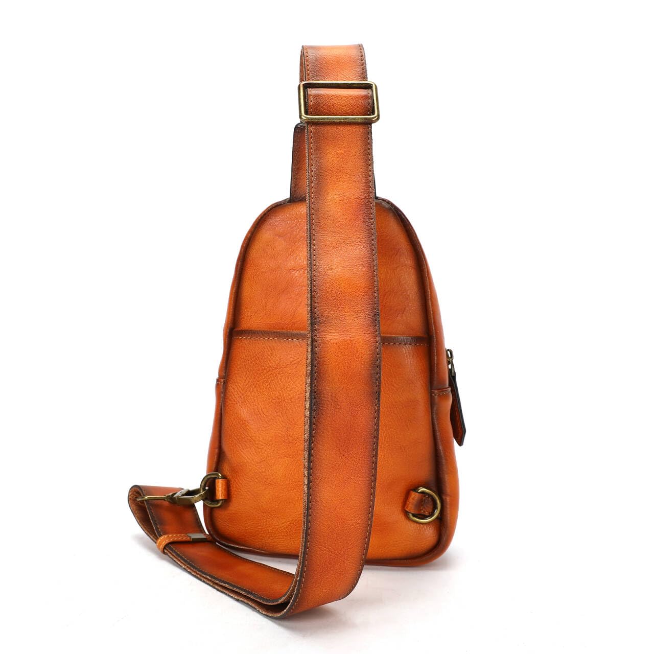 NIUCUNZH Genuine Leather Men Sling Bag, Handmade Vintage Shoulder Crossbody Bags Purse Small Travel Pack for Women and Men Daypack Brown