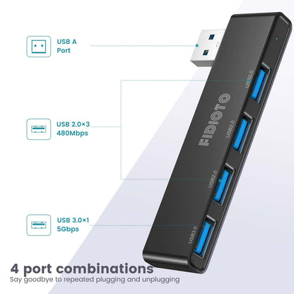 Fidioto USB Hub, 4-Port USB Splitter(1 * 3.0 Hub, 3 * 2.0 Hub) USB Splitter USB Expander for Laptop,Windows PC,Mac,Printer,Flash Drive,Mobile HDD, Notebook PC