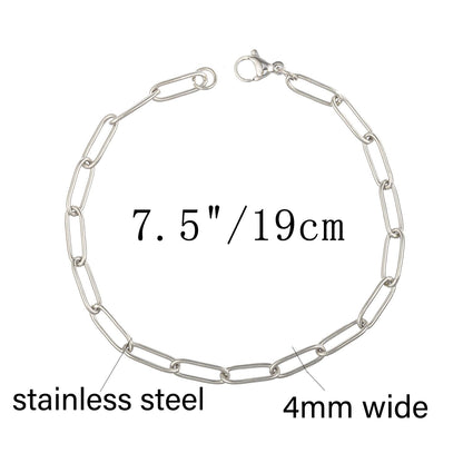 kelistom 14K Gold Filled Stainless Steel Paperclip Chain Bracelet for Women, 7.5” Rectangle Link Bracelets, Waterproof and Never Tarnish (stainless steel)