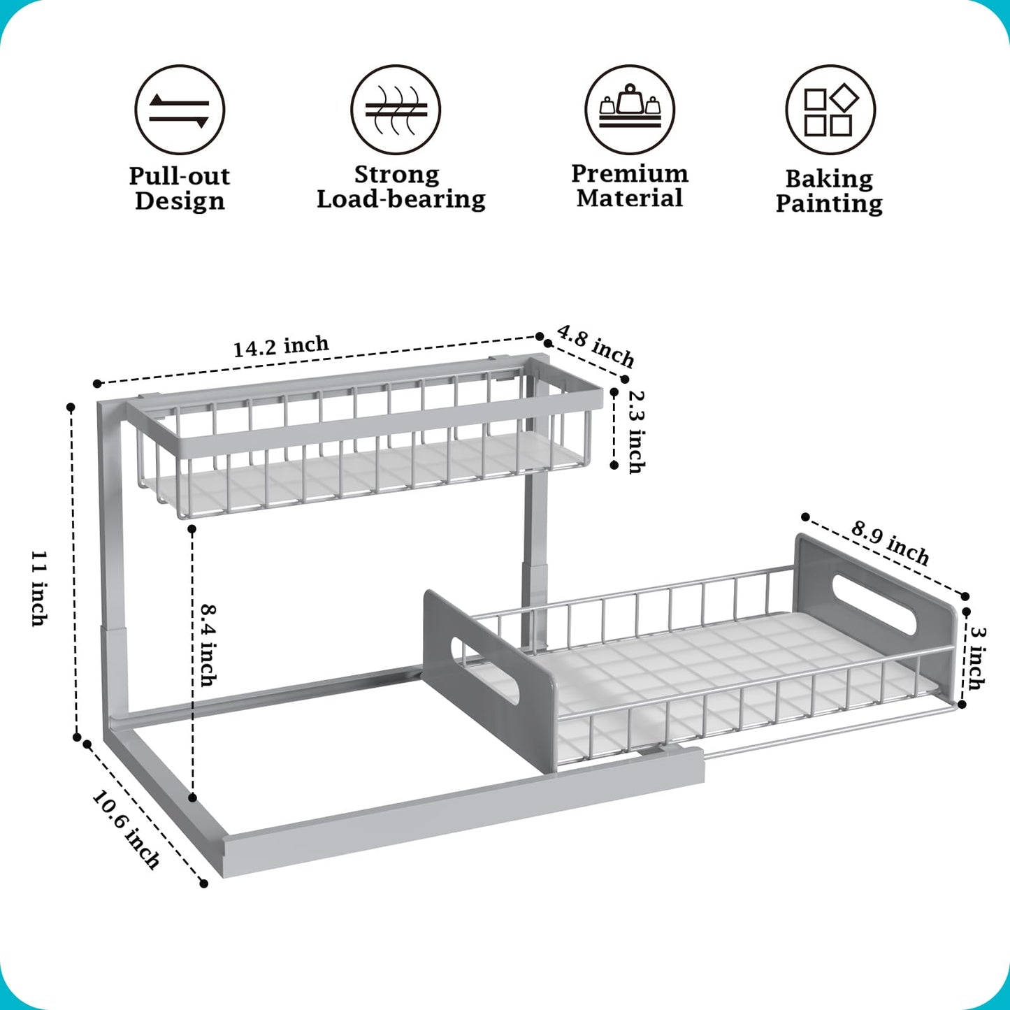 REALINN Under Sink Organizer, Pull Out Cabinet Organizer 2 Tier Slide Out Sink Shelf Cabinet Storage Shelves, Storage for Kitchen Bathroom, White, 2 Pack