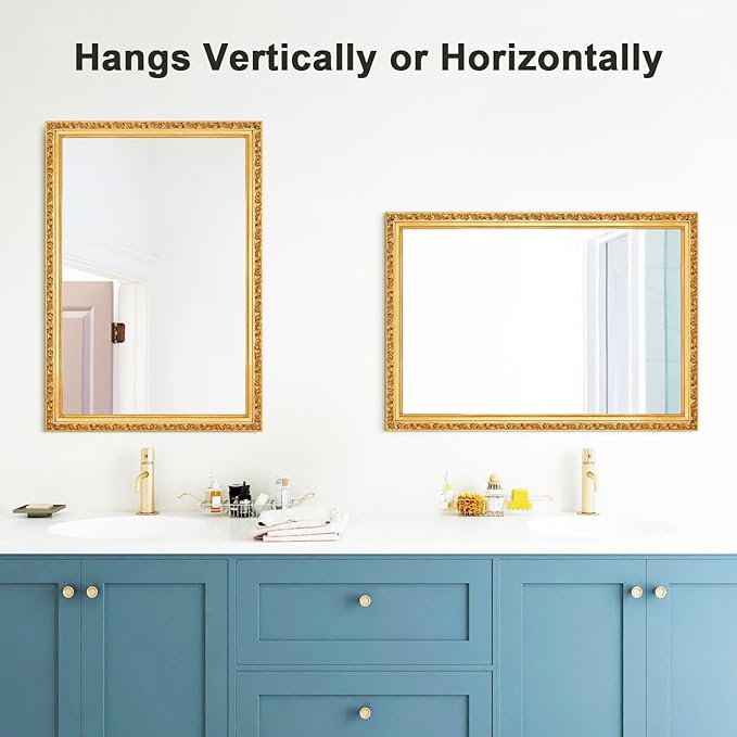 Gold Vintage Mirror, 40'' x 28'' Traditional Antique Wall Mirrors with Ornate Gold Frame, Bathroom Decorative Mirrors for Wall Decor